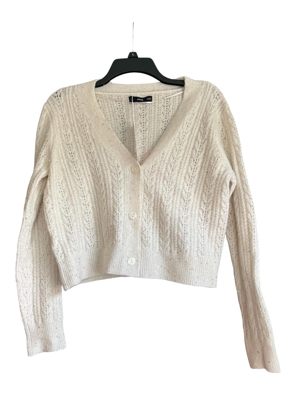 NWT Mango Cream Openwork Cable-Knit V-Neck Cardigan S